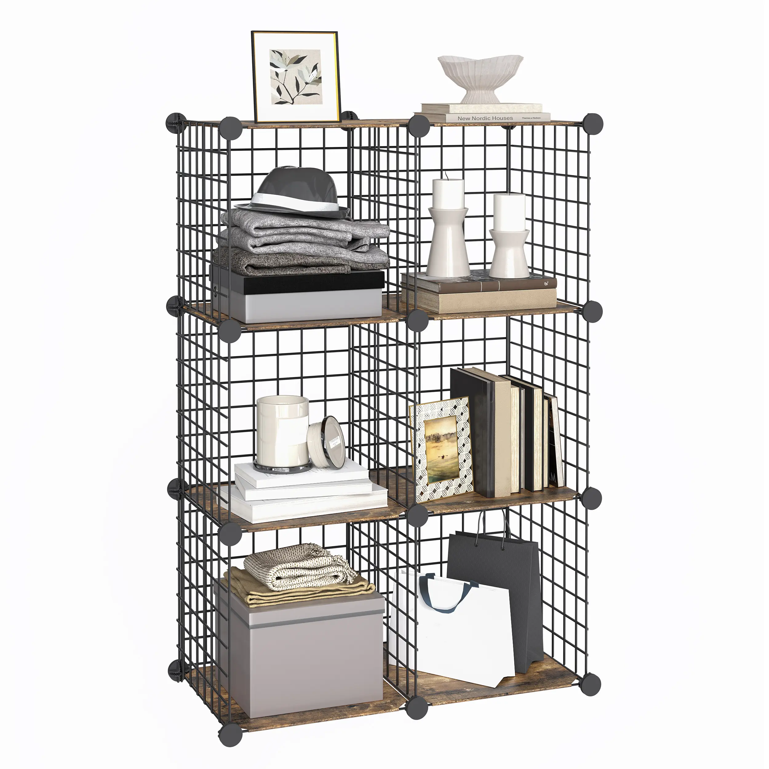 HOOBRO 6-Cube Metal Grid Storage Shelf, Modular Cabinet, DIY Bookshelf Storage Organizer, Wire Cube Storage, for Living Room, Bedroom, Study, Rustic Brown and Black#springtok #SummerVibes