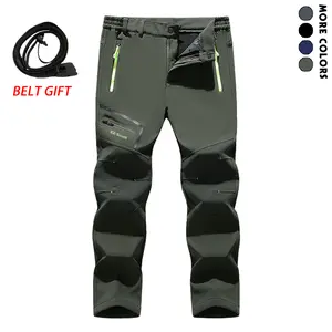 Men's 2-Piece Windproof Waterproof Softshell Hiking Pants, Fleece Lined Thickened Cold-Resistant Tear-Resistant Straight-Leg Winter Gear, Durable Outdoor Apparel for Hikers Athletic Shorts Vests