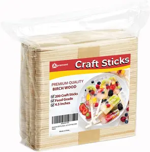 KTOJOY 200 Pcs Craft Sticks Ice Cream Sticks Natural Wood Popsicle Craft Sticks 4.5 inch Length Treat Sticks Ice Pop Sticks for DIY Crafts