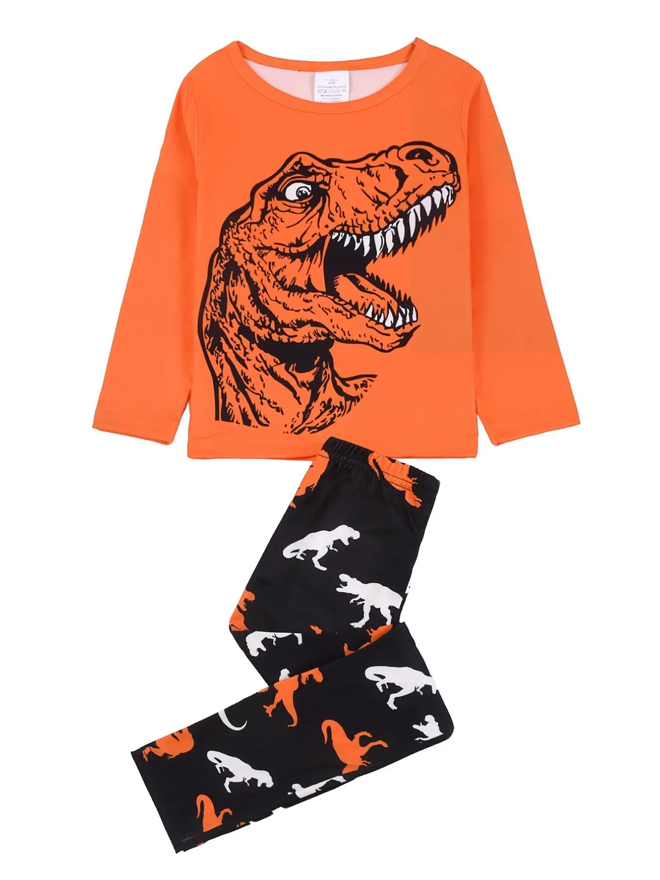 Boys' Flame-Resistant Pajama Set, Dinosaur Print, Casual Home Wear, Slim-Fit, H-Type Silhouette, All Seasons, 2-Piece Set, Cartoon Pattern Pajamas, Sleepwear Set, Pajama Outfit
