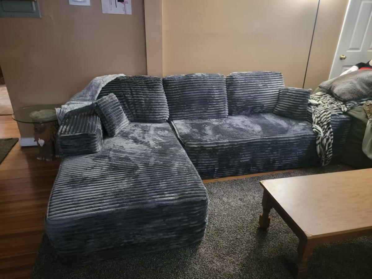 Item: Grey(plush Corduroy Fabric)-Right Facing Chaise