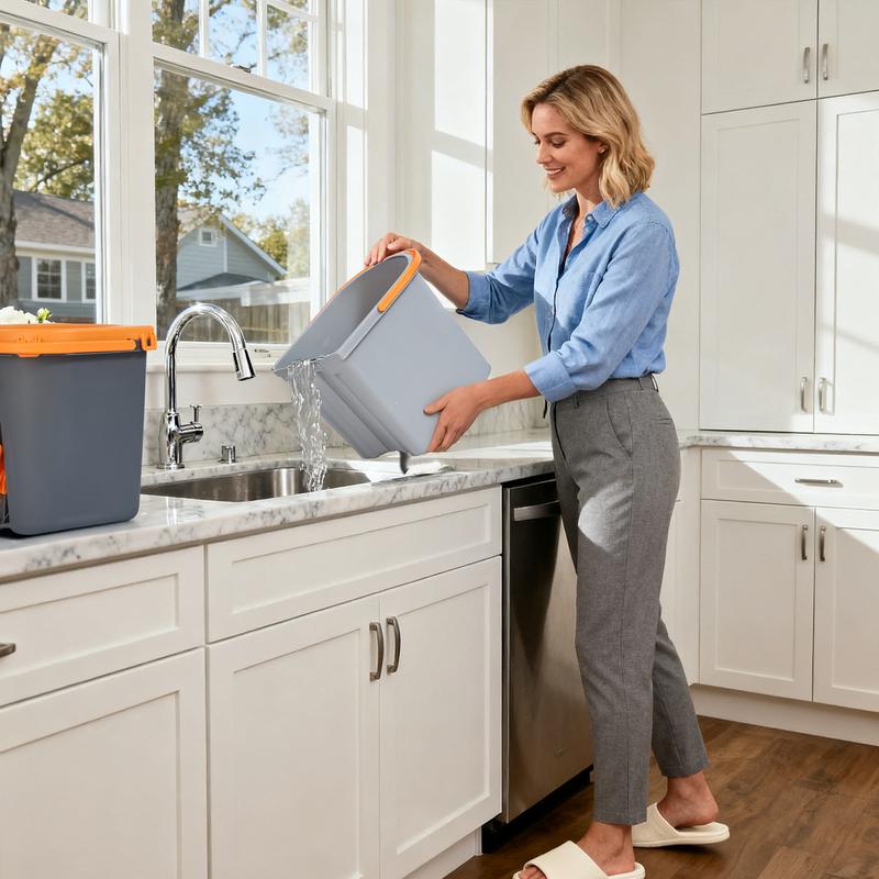 Spin Mop Bucket with Wringer Set, Operable 360 ° Rotating Mop Bucket Set, with 4 Microfiber Replacement Head ,Stainless Steel Mop Bucket  Adjustable Handle Household Cleaning Tools Black Plastic