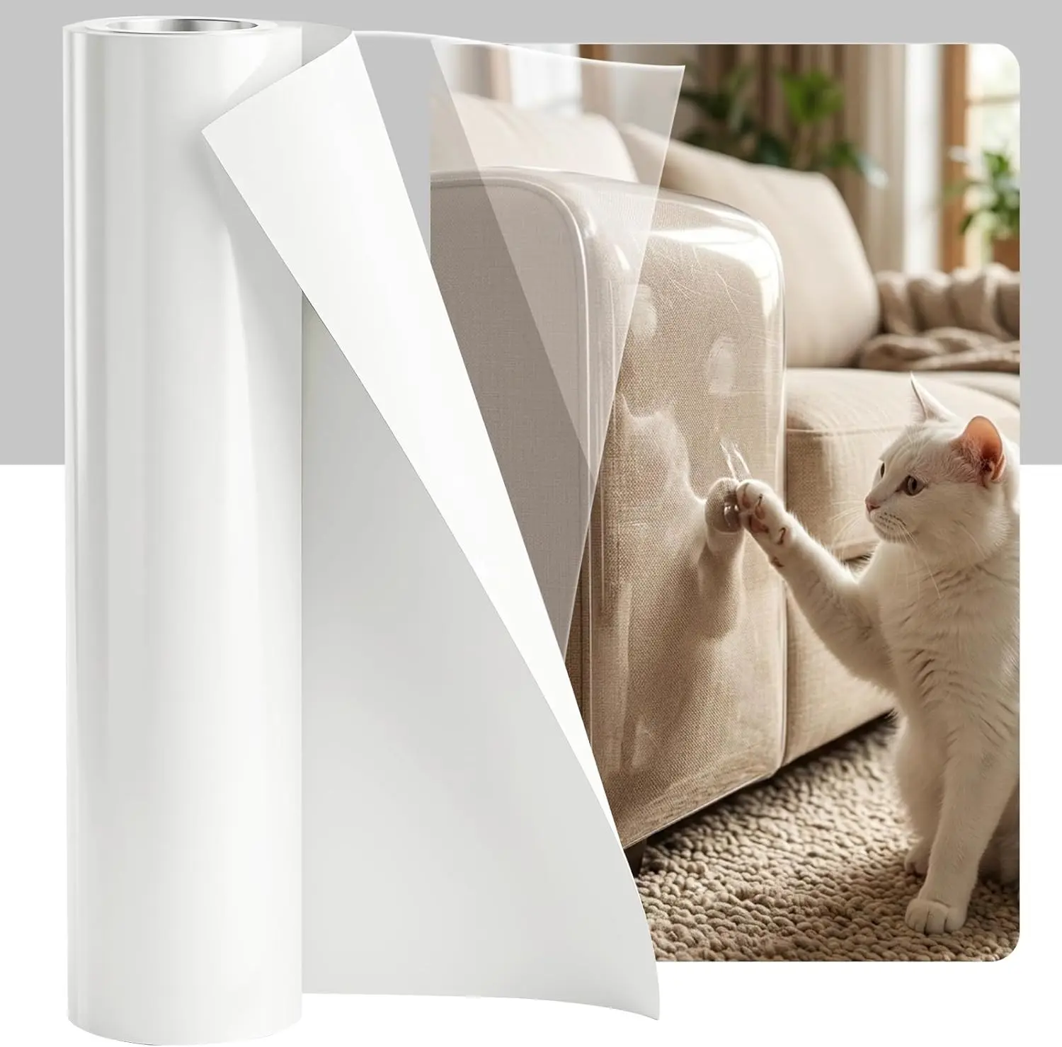 200"x12" Cat Scratch Furniture Protector, Couch Protector from Cat Claws, Heavy Duty Self-Adhesive Anti Scratch Furniture Protector for Sofa Back & Corners, Pet Furniture Guard