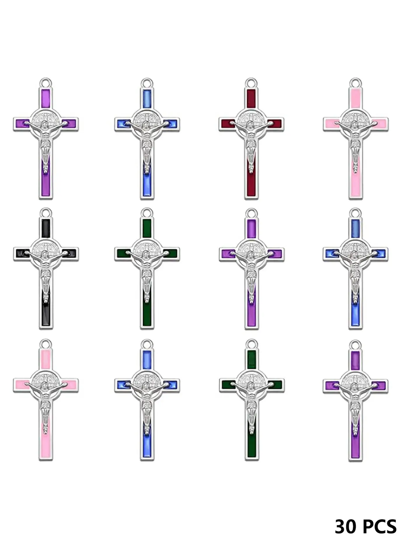30 Piece Set 6 Color Bead Making Materials Alloy Enamel St Benedict Cross Pendant, DIY Prayer Necklace Catholic Religious Jewelry Diy Pendants