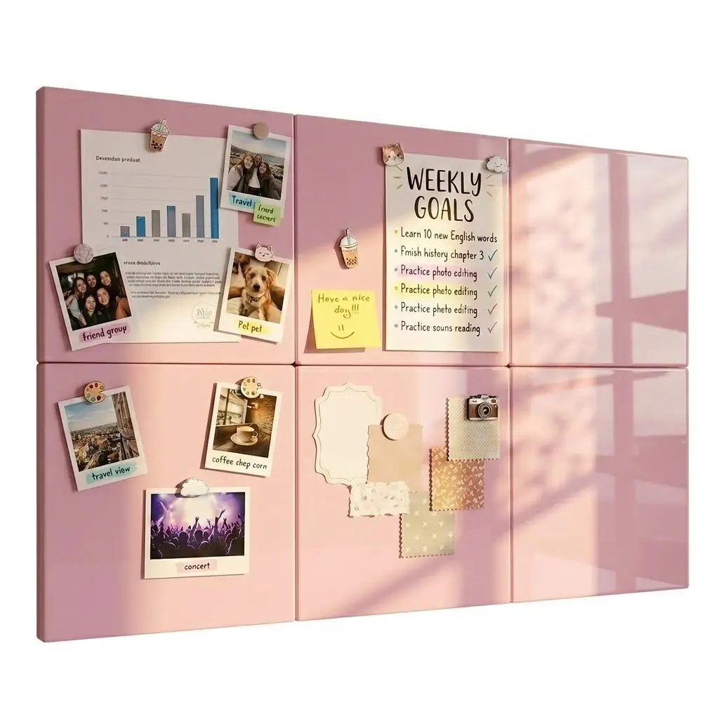 Comix 11.8×11.8 in Pastel Aesthetic Magnetic Adhesive Whiteboard Tiles (6-Pack Modular Setup), Dry Erase Organizer Planner, Office Presentation Supplies, Rental-Friendly for Home Office Moms, 4 Color Options for Studying (Ideal for Dorm Rooms, Kitchens)