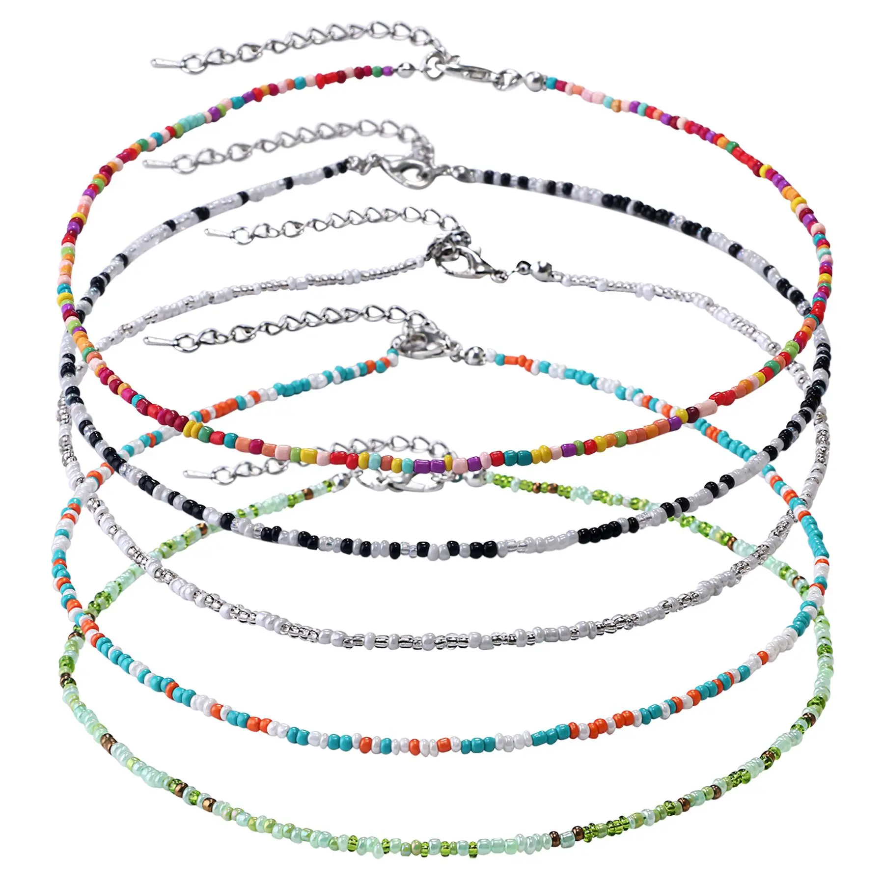 OIDEA Women's Witchy Boho Beaded Choker Necklace Set, 5-PC Colorful Seed Bead Layering Necklaces, Summer Vacation Costume Jewelry, Witchy Boho Necklaces