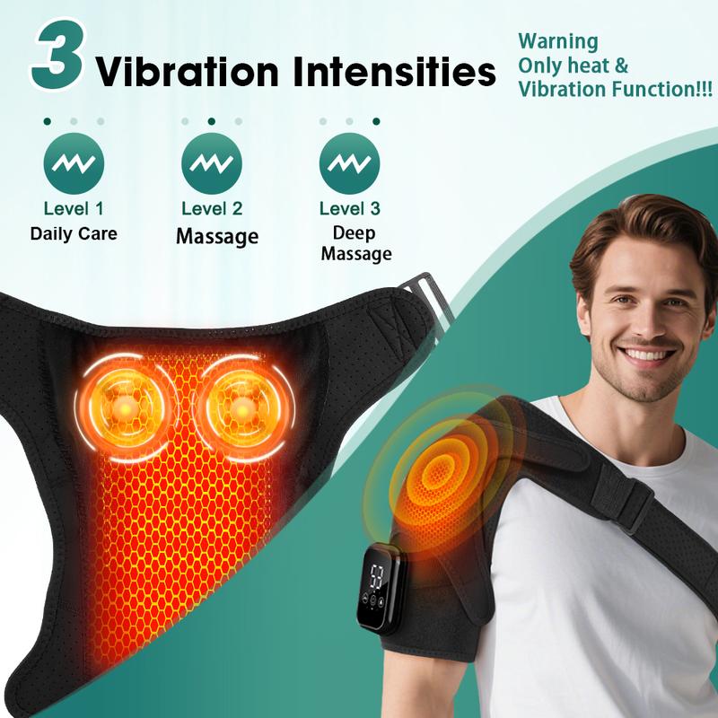 Shoulder Massager with Heat, Cordless Shoulder Heating Pad with Massage, Heated Shoulder Wrap Belt with 3 Vibration Modes & 3 Heat Levels & Timer, Christmas Gifts for Men Women