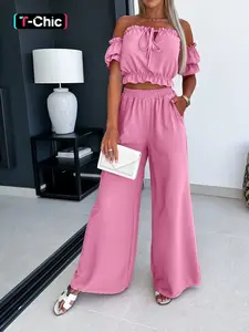 Women's Casual Loose-Fitting Set, Matching Ruffled Sleeveless Top & Wide-Leg Pants, Comfortable Daily Wear, Perfect for Spring & Fall, Outfit, Womenswear, Fitted