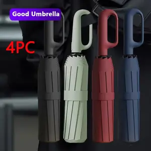 Creative Ring Handle 10k Dual Bone Rain Umbrella Set, Windproof Waterproof, Portable Design, Automatic Opening, Four-Piece Combination, Folding Umbrella