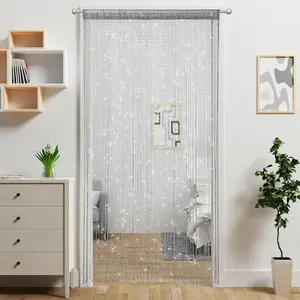 Door String Curtain Doorway Beads Curtains,Hanging Room Divider Beaded Decor Hippie Glitter Fringe Panel Closet Window Doors Sequin Sheer Boho Doors Tassel (Silver)