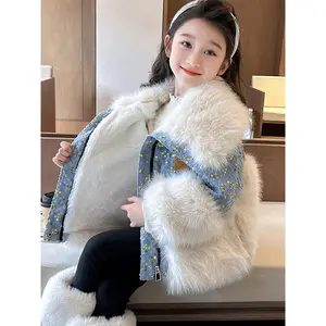 Girls' Faux Fur-Lined Jacket with Collar & Sequin Trim - Winter Warm Coat, All-Season Casual Outerwear, Parties, Everyday Outfits - Hand Washable Blazer ( to Teen)