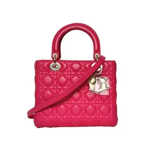 Pre-owned Dior leather Tote Bags 【DIZ】Lady Concubine Bag Five Grid Rose Red S Gold Buckle 2013