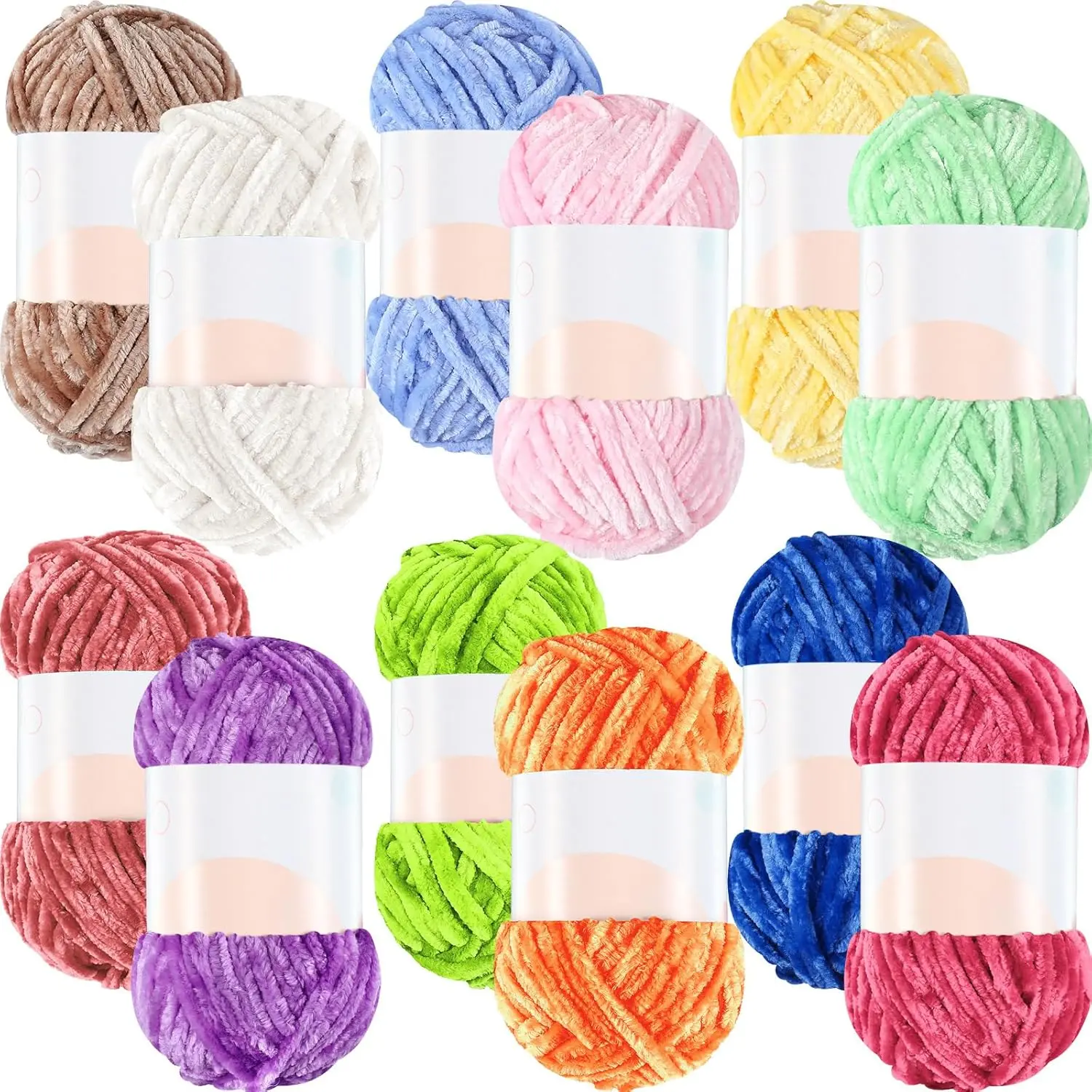 12 Skeins 1116 Yards Chenille  Soft Thick Plush Yarn Bulk for Crocheting Knitting  Blanket DIY Weaving Craft, 6mm, 3.5 Oz/Skein(Fresh Color)