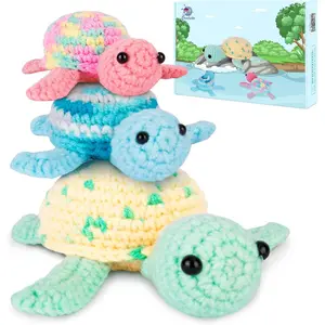 Crochet Kit for Beginners, Beginner Crochet Kit for Adults with Step-by-Step Video Tutorials, DIY Crochet Animal Kits Knitting Supplies, 3 Pack Turtle (40%+ Yarn)