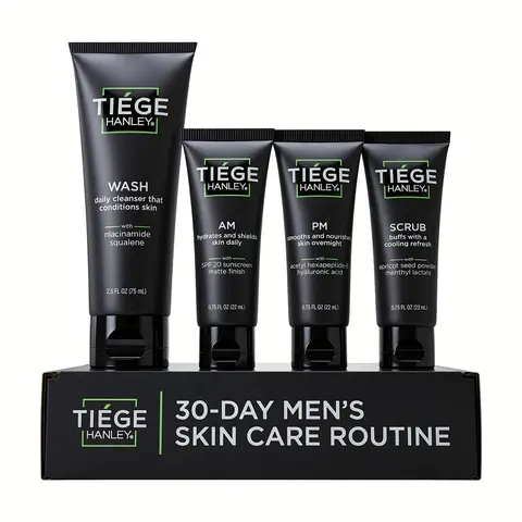 Tiege Hanley Skincare System (Levels 1-3) - Face Wash + Exfoliating Scrub + AM SPF Moisturizer + PM Night Cream + Eye Cream + Peptide Retinol Serum