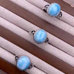 Lalima Vintage Sea Pattern Stone Ring S925 Silver Inlay crystal ring