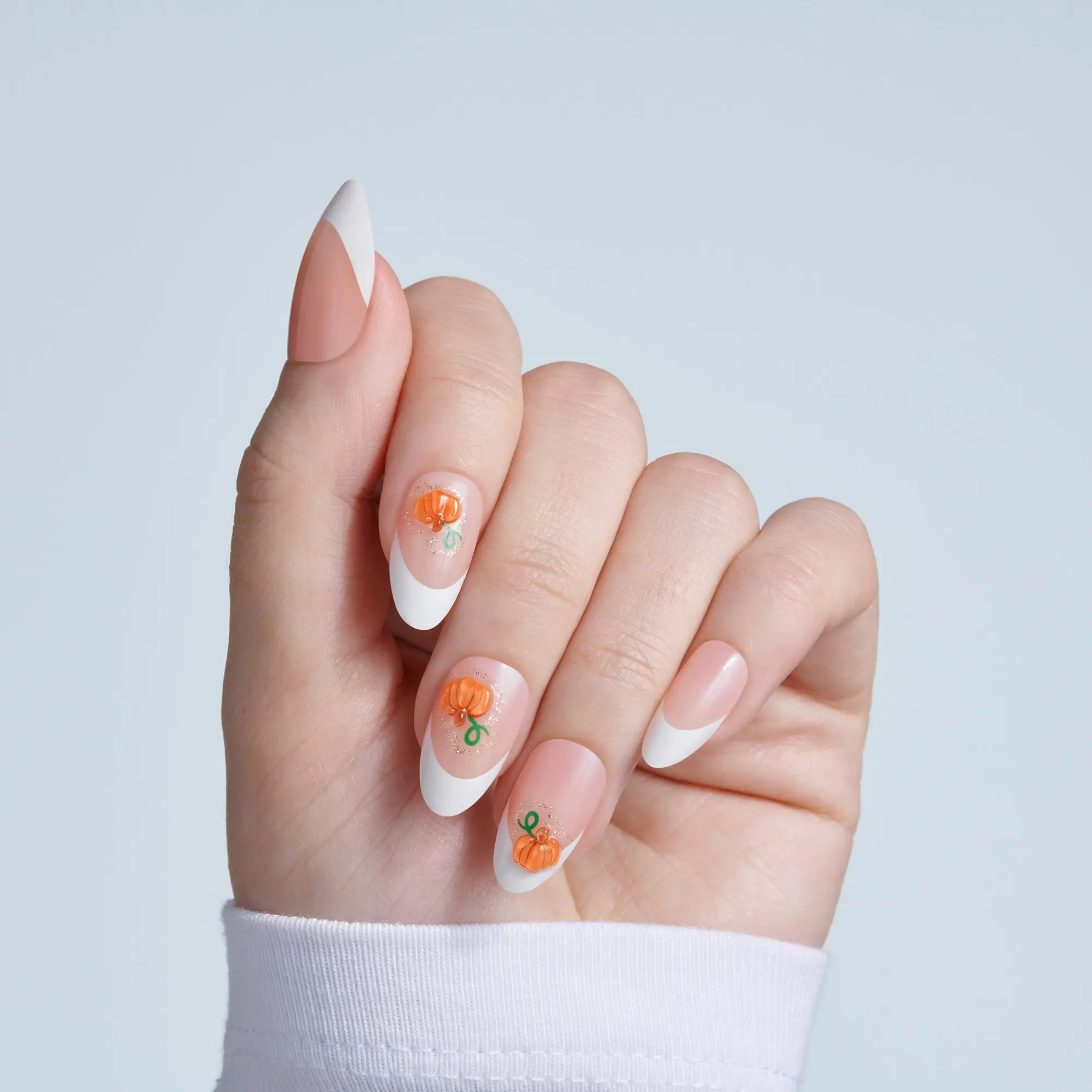 Kiss Haunt Halloween Press On Fake Glue Nails - Spook Me | French Design, White, Medium, Almond, Glow In The Dark