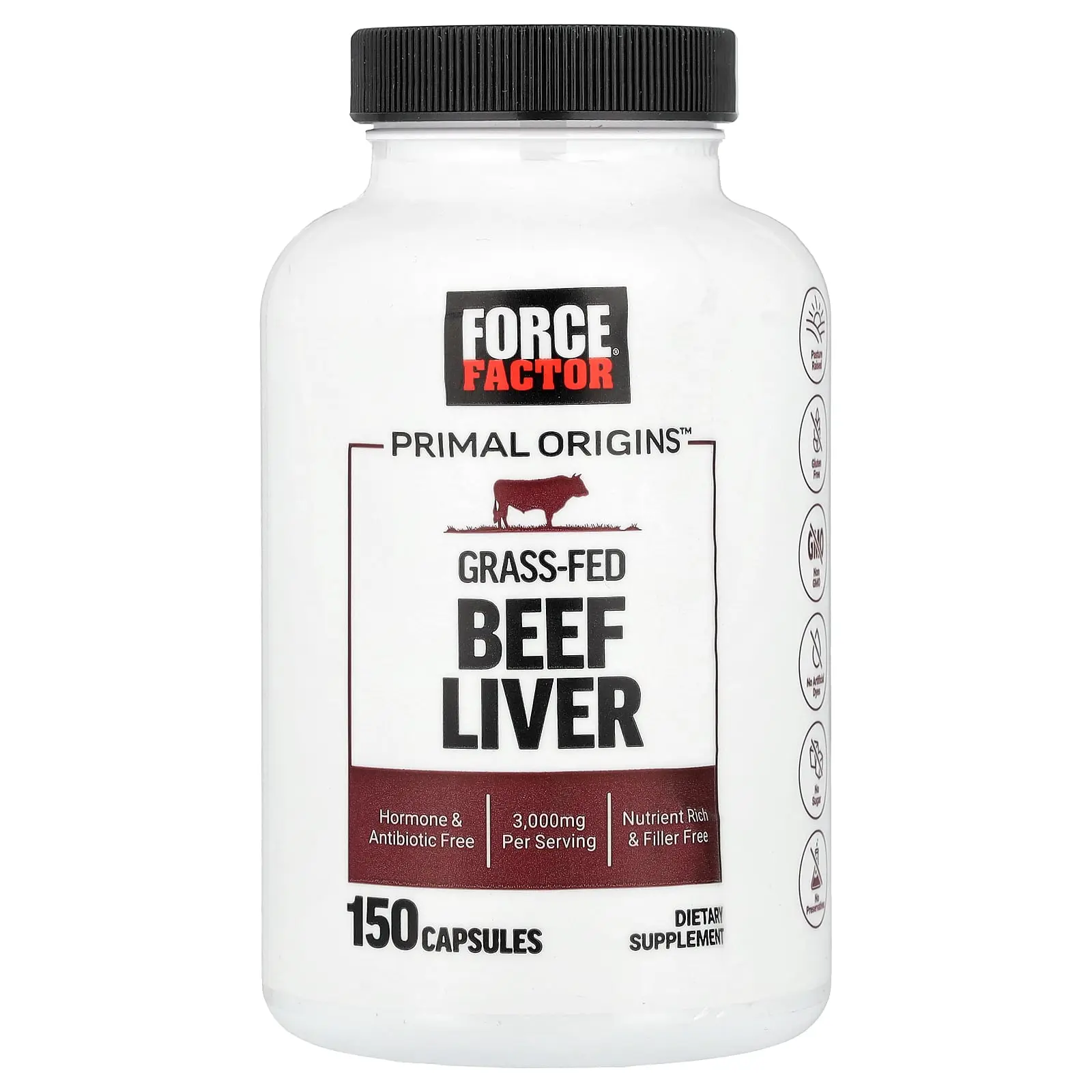Force Factor Primal Origins™, Grass-Fed Beef Liver, 150 Capsules (600 mg per Capsule)