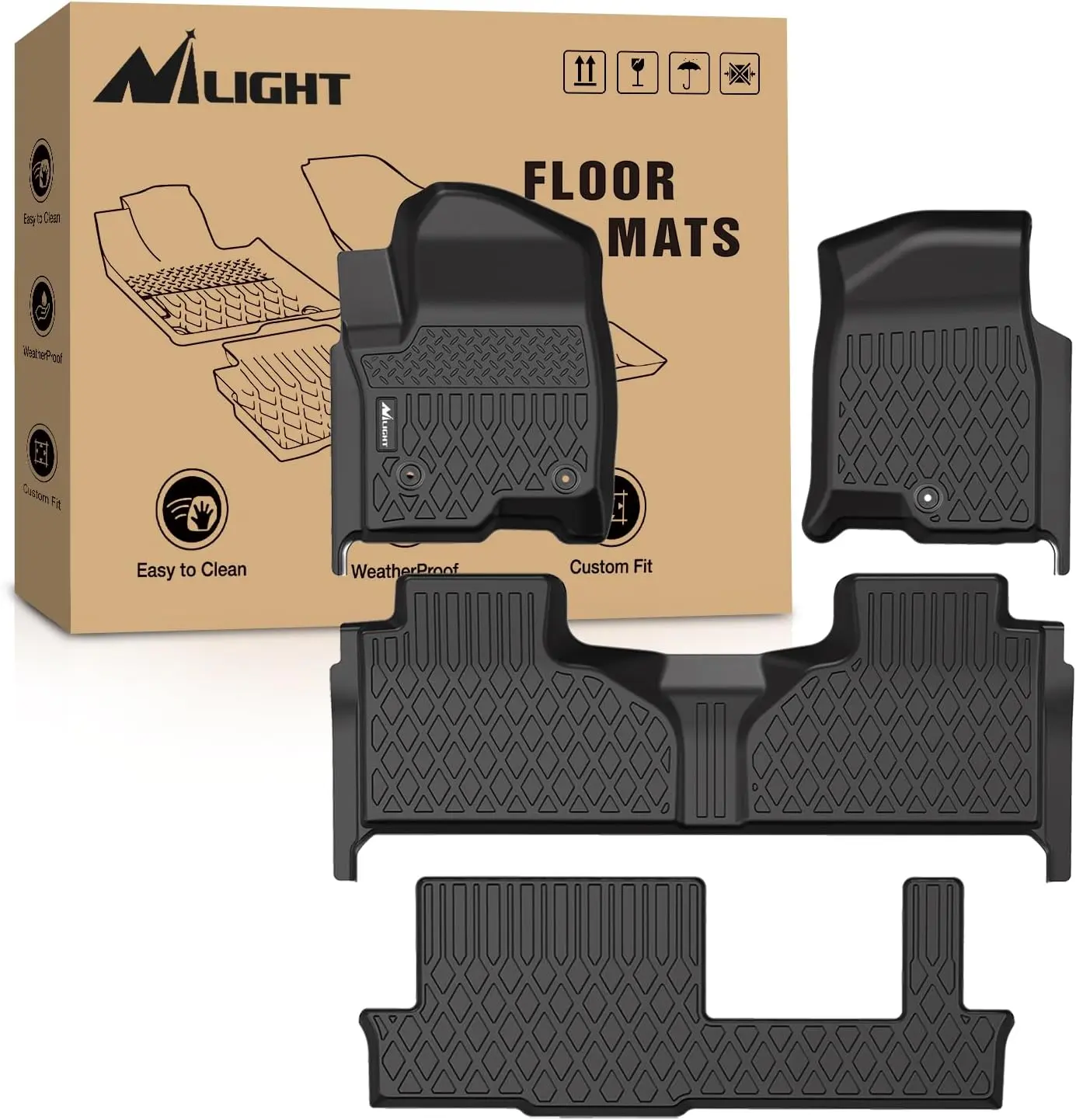 Nilight TPE Synthetic Custom-Fit Car Floor Mats - All-Weather, Waterproof, Heavy-Duty Liners with Clips, Easy to Clean, Vehicle-Specific for 2021-2024 Chevrolet Tahoe/GMC Yukon/Cadillac Escalade (Bench Seating), Automotive Interior Accessories, Floor Mats