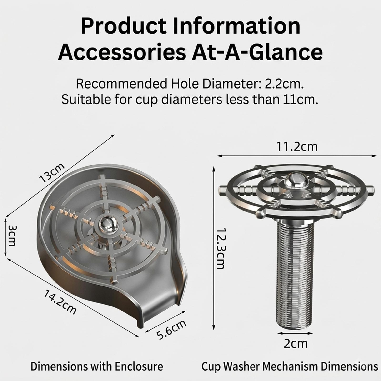 Stainless Steel High-Pressure Automatic Rinse Cup Washer - Fast Cleaning Kitchen Sink Tool for Cups, Bottles