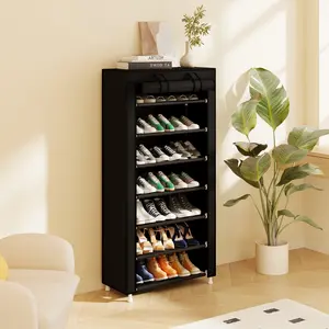 UDEAR 8 Tier Shoe Rack Organizer 7 Grids with Dustproof Cover Shoe Shelf Storage Beige Brown Black