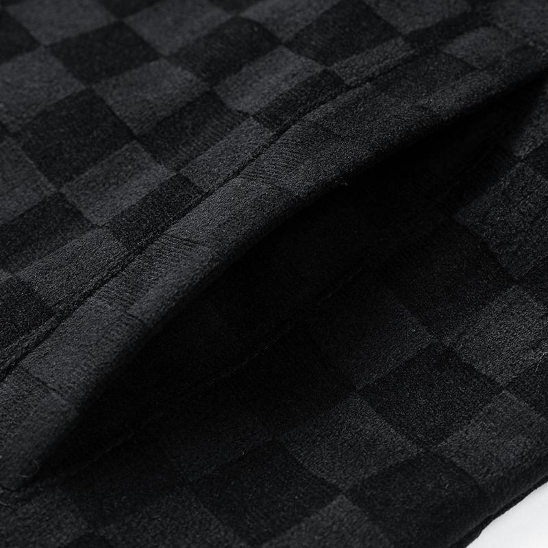 Men's Black Patterned Suede Fleece Jacket with Chest Flap Pockets & Button Closures for Autumn Wear - Stylish & Practical Tops - Aesthetics - Fashion