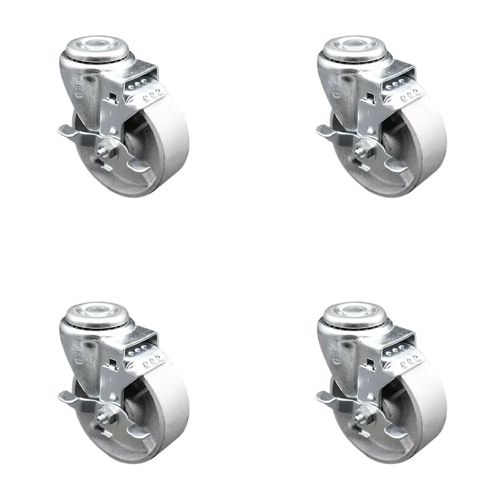 212 MAIN Service Caster SCC-BH20S414-SSS-TLB-4 Semi Steel Cast Iron Swivel Bolt Hole Hardware Caster, 4 x 1.25 in. Silver Lockable Wheels - Set of 4