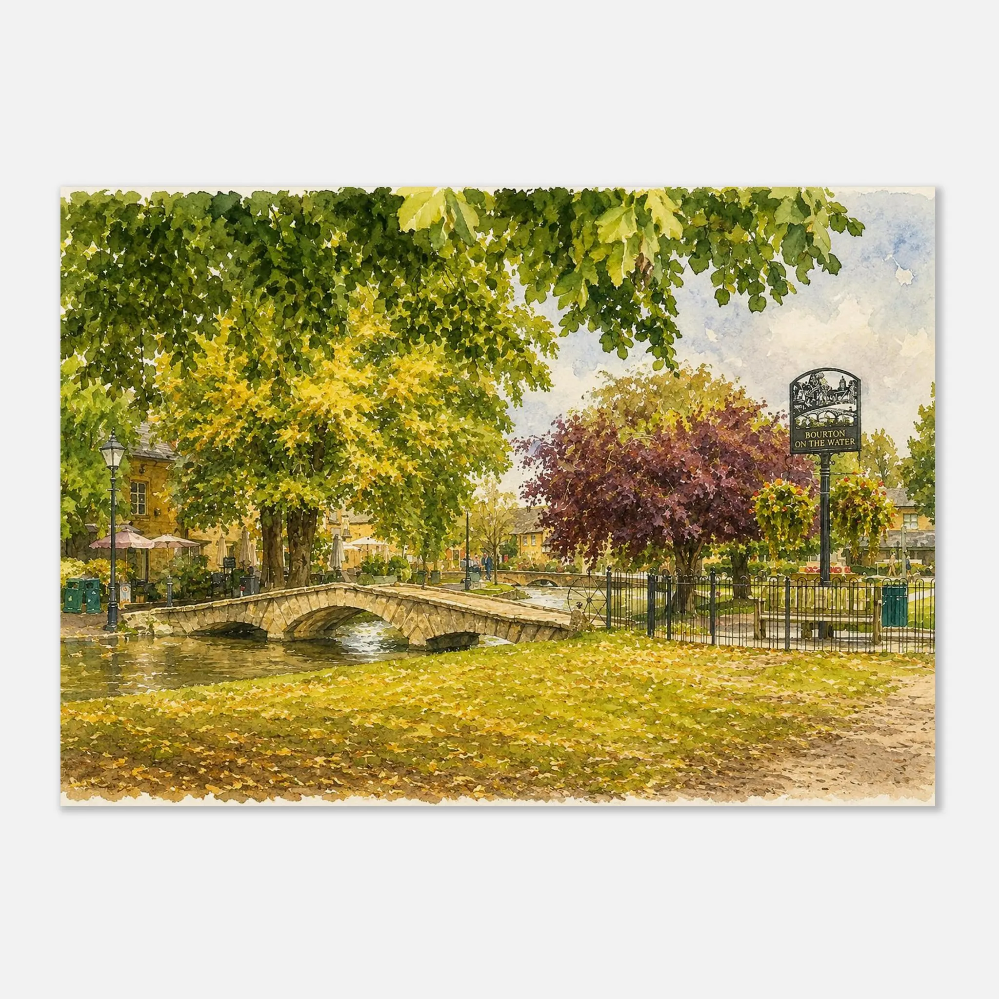 Bourton on the Water in the Cotswolds - Premium Matte Paper Style Poster - Watercolor Journey Collection