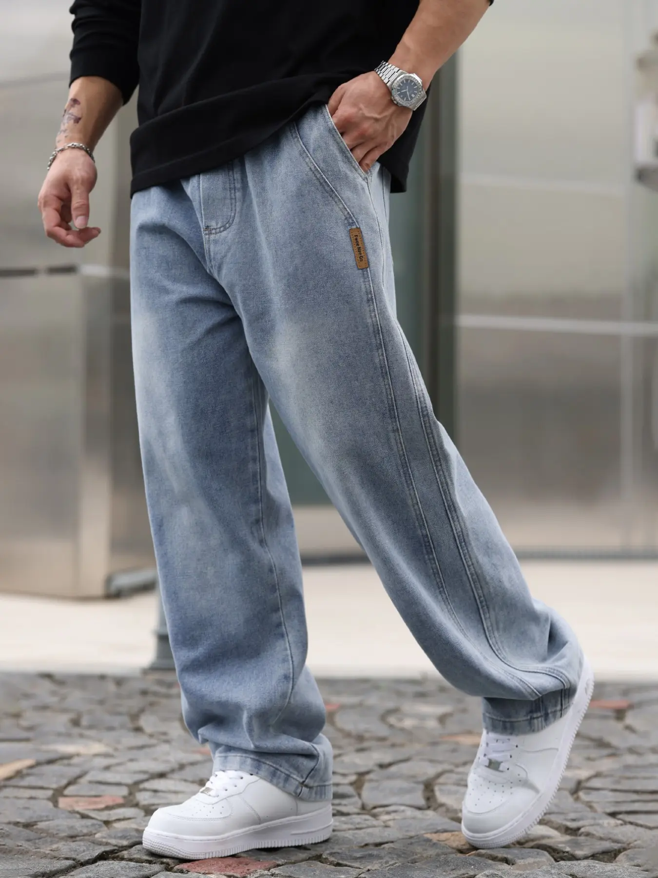 Men's Washed Denim Jeans Trendy Classic Streetwear Versatile Relaxed Fit Oversized Baggy Loose Straight Leg Pants Pocket Summer Breathable Thin Fashion Korean Vintage Casual Pants