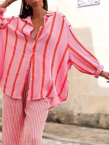 women's striped print long sleeve shirt, elegant casual button front top for daily wear, ladies clothes for all seasons