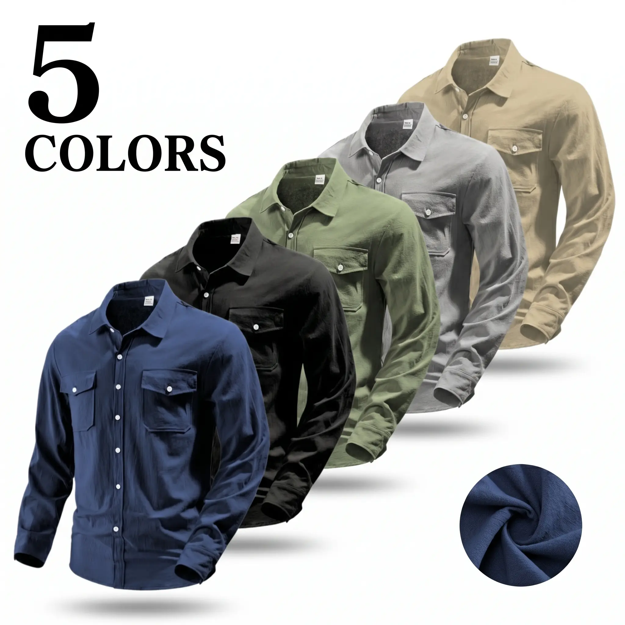 Men’s linen blend long-sleeve work shirt—linen shirt, work pocket shirt, casual linen shirt, lightweight and breathable with double chest pockets and a turn-down collar; suitable for casual commuting and vacation outfits.