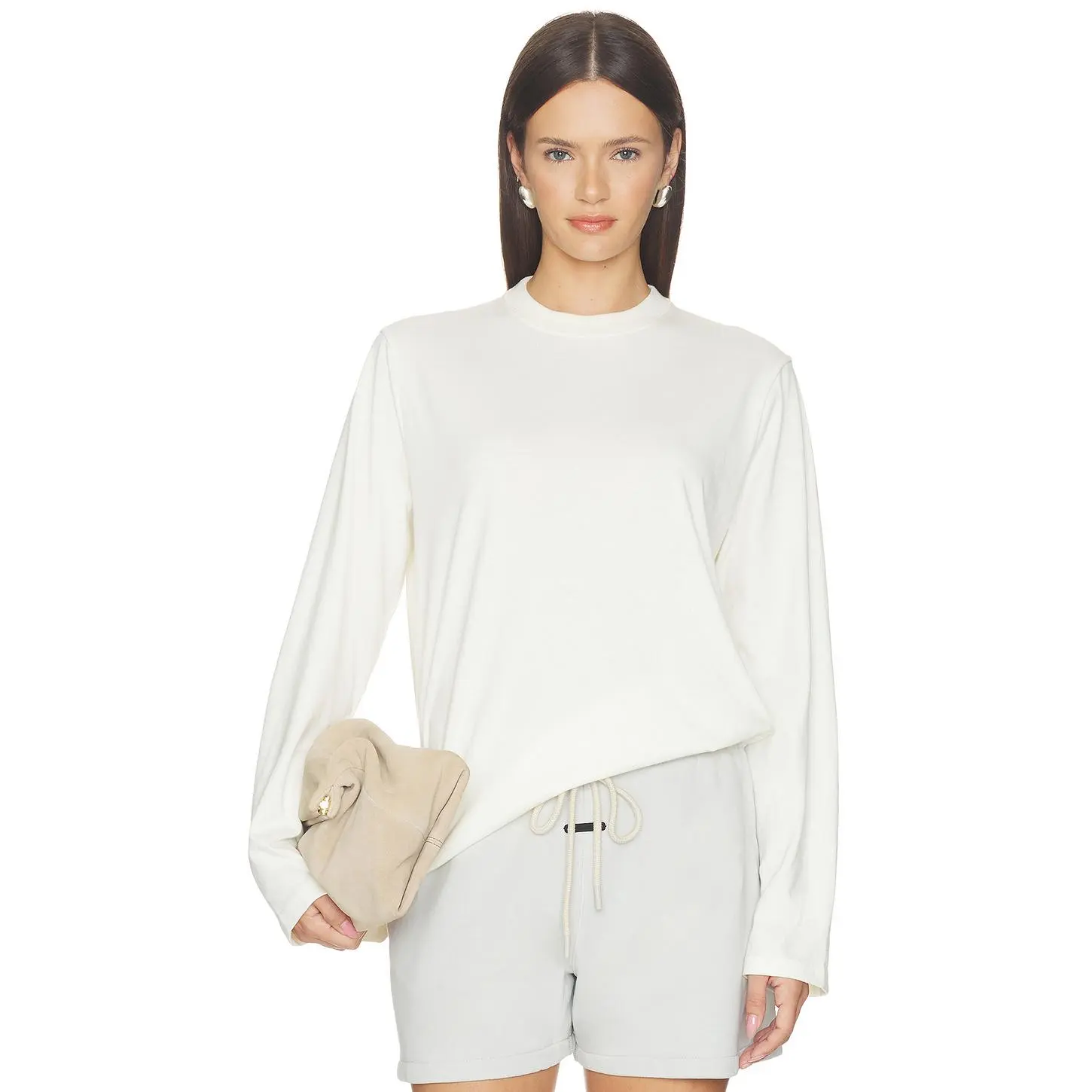 Fear of God ESSENTIALS Classic Fit Long Sleeve Tee in Ivory