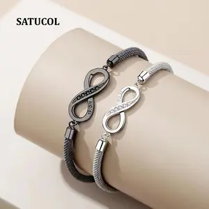 Couple's Infinity Symbol Rope Bracelet, Premium Copper with Zirconia, Adjustable S925 Extension Chain, Romantic Jewelry Gift for Boyfriend, Girlfriend & Best Friend, Perfect for Holidays & Anniversaries