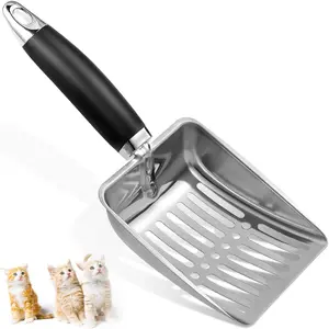 Cat Litter Scoop for Litter Box - Stainless Steel Metal Cat Litter Scoop - Sturdy Mesh Scoop - Mesh Shovel - Easy to Clean - Light Black