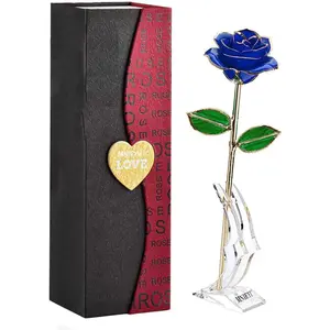Gold Rose 24K Plated Gold Dipped Rose, Forever Preserved Long Stem Rose Flowers with Stand,Romantic Gift for Valentine's and Mothers Day, Anniversary, Birthday,Gifts for Her,Wife,Girlfriend