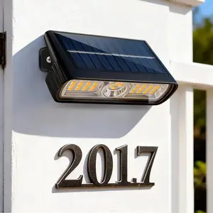 Solar Wall Lights Outdoor, 800lm Warm White LED Solar Spotlights for House Numbers, IP65 Waterproof Auto On/Off Dusk to Dawn Solar Powered Lights for Garden, Mailbox, Address Sign