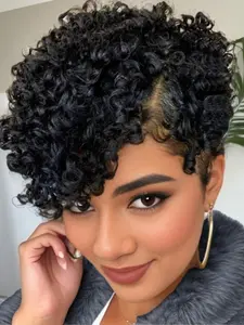 13x4x1 Lace Wig Side Part Pixie Cut Wigs Water Wave bob Wig Transparent Lace Kinky Curly Wigs For Black Women