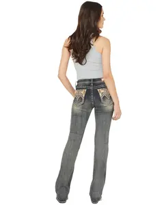 Grace In La Women's In Medium Wash Mid Rise Hairon Bootcut Stretch Denim Jeans - Ebs828rc-32