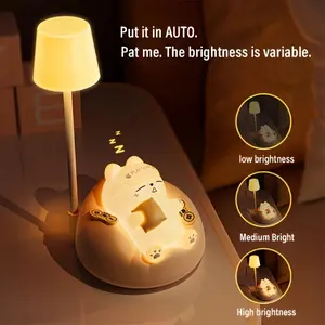 1pc soft cat night light, bedroom bedside USB rechargeable table lamp, 3 level brightness adjustment pat light, bedroom companion sleep light, office decompression light, study room decoration small table lamp, holiday gift ambient light