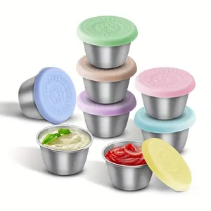 4/8 Oz Salad Dressing Containers, Stainless Steel Sauce Cups with Leak-Proof Silicone Lids, Covered Condiment Containers, Reusable Sauce Containers for Lunch Boxes, Travel
