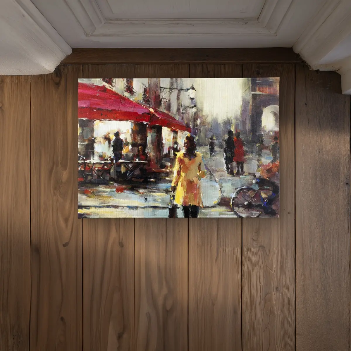 360 Stand 17x24 in. Artwork All-Surface Doormat - CODM1724Y161OR, Beige Parisian Theme, Woman Walking Design, Indoor-Outdoor Decorative Rug, All-Surface Doormats, Artwork Doormats