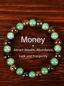 1pc Arpurraina Money Attraction Bracelet with Green Aventurine & Tiger Eye -    blue friendship bracelet beaded  jewelry protection bracelet encouragement gift fashion artificial bracelet  of  the  day Colorblock Beaded Crystal Bracelet