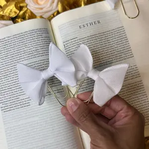 White Bow Bible Bookmark Clip: Gold Paperclip