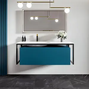 Modena 51 in. Blue Wall Mount Single Sink Bath Vanity with Solid Surface Top and Integrated Sink