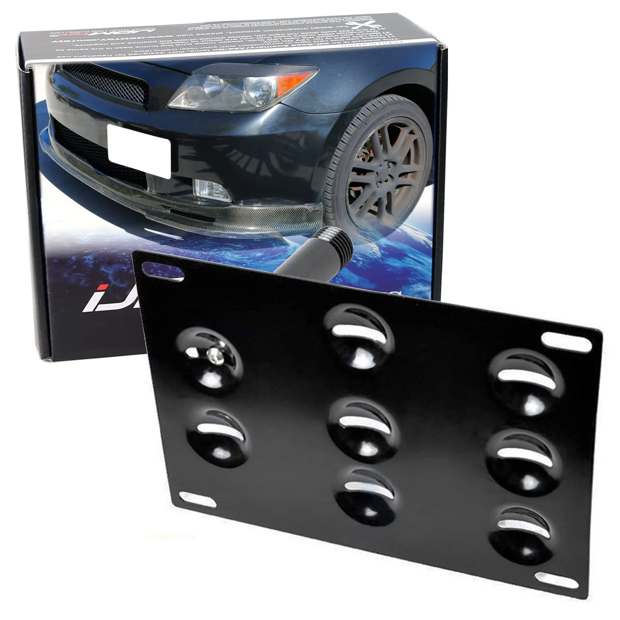 iJDMTOY No Drill Front Bumper Tow Hook License Plate Mounting Bracket Adapter Kit For 2005-2010 1st Gen Scion tC (ANT10)