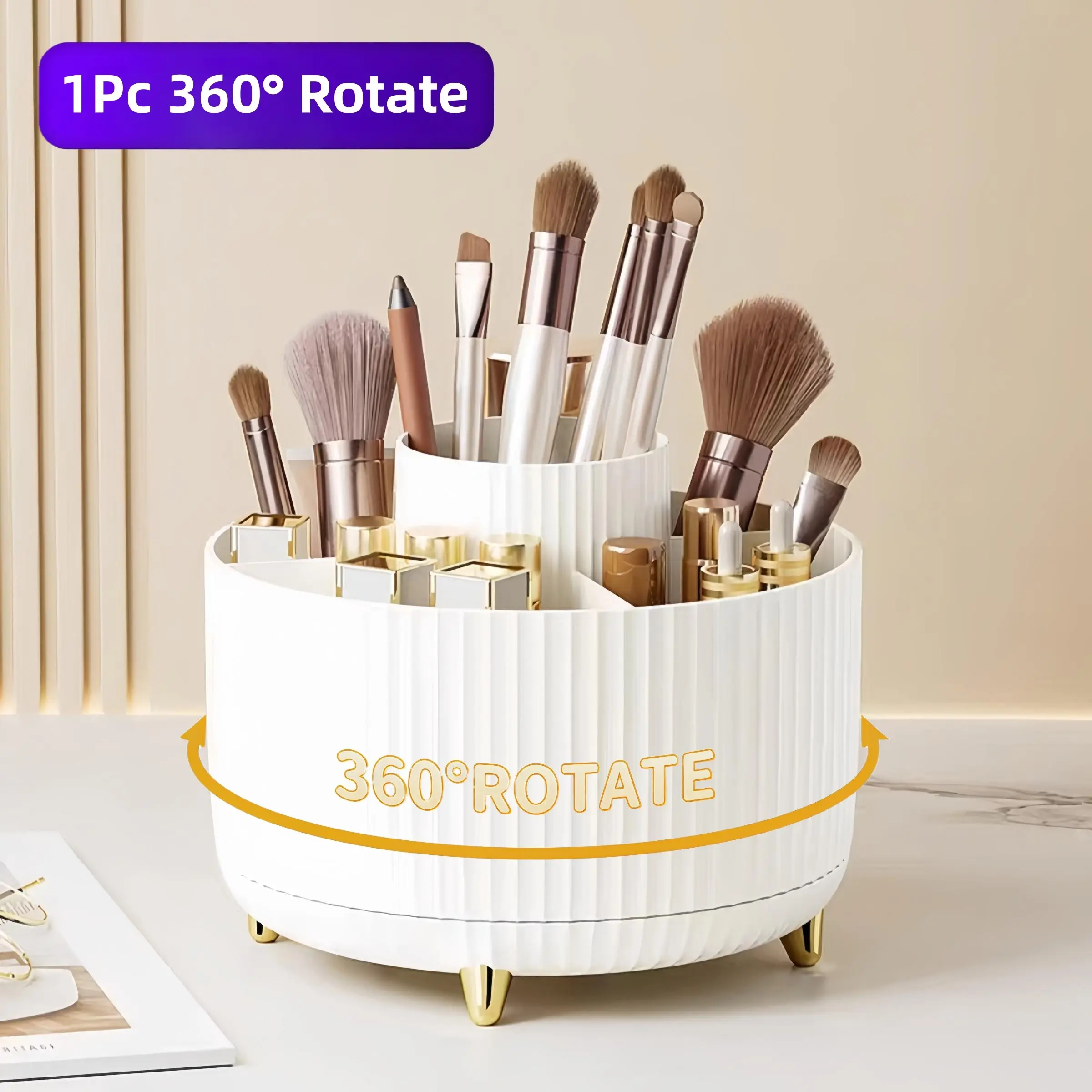 1 pack Table top rotary makeup brush storage container Cosmetic storage rack Table top dresser eye shadow brush mouth Red box brush container Makeup Organizer Box Makeup Tool Organizer Beauty Organizer