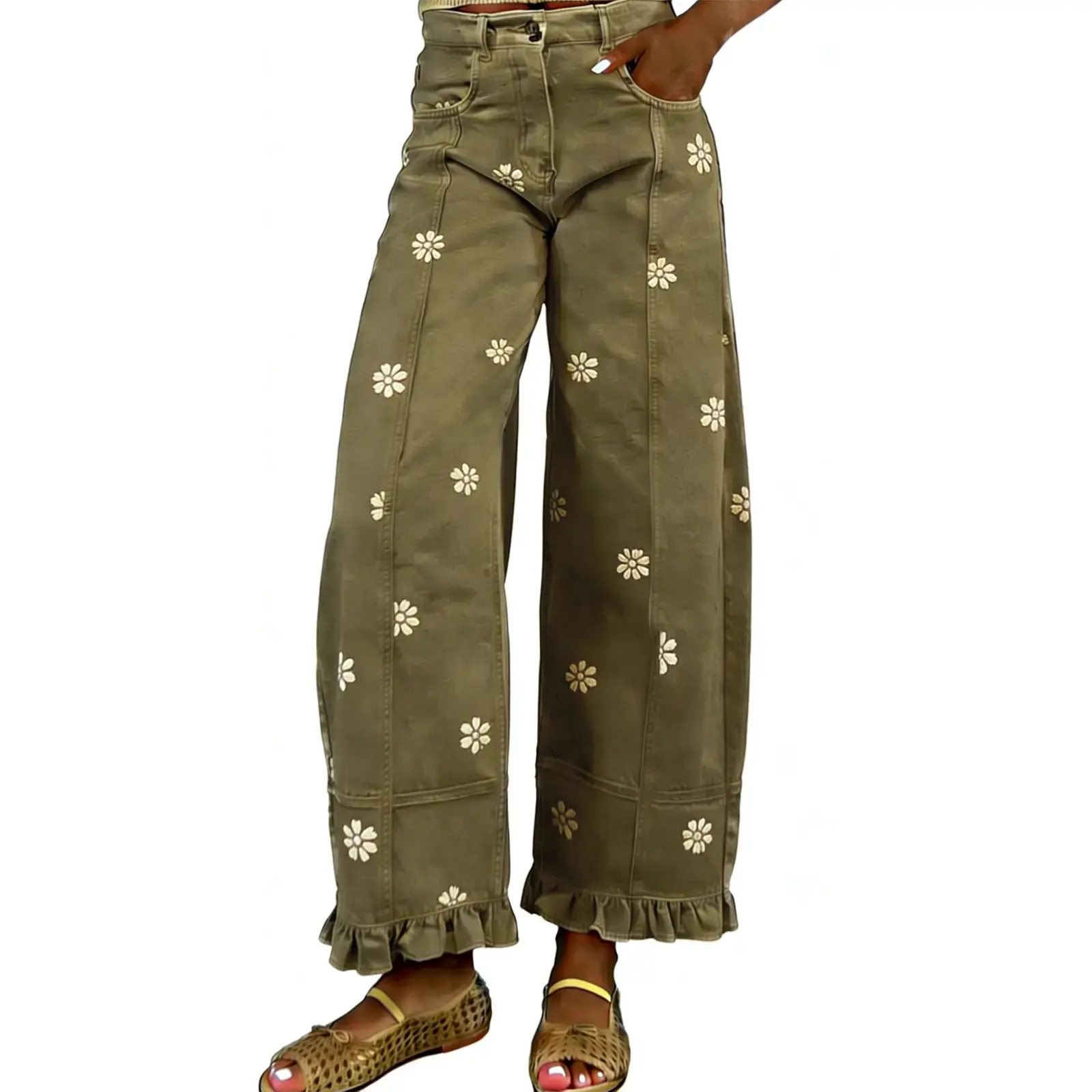 Barrel Jeans Women 2026 Floral Print Wide Leg Jeans Y2k Patchwork Baggy Boyfriend Denim Pants,back to school shopping,clothes for back to school,first day of school outfits