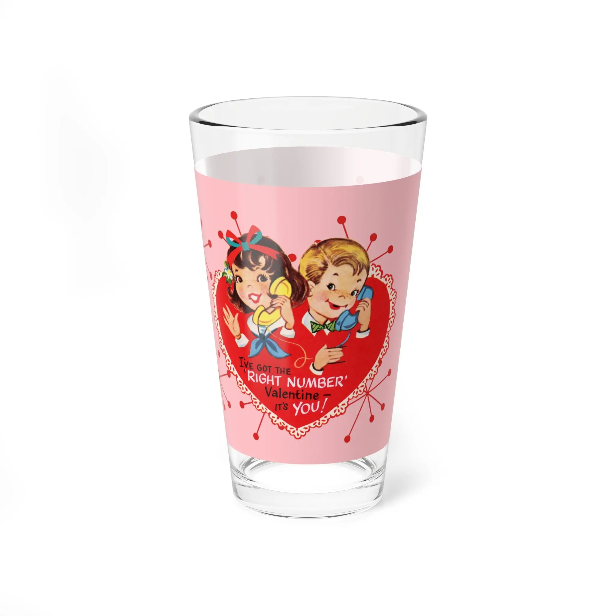 Vintage Valentine Mixing Glass - 16oz Cocktail Glass with Heart Design