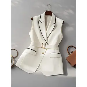 Women's fashionable jacket, office casual jacket with belt decoration, women's daily vest, fashionable women's clothingRAIMENTRY