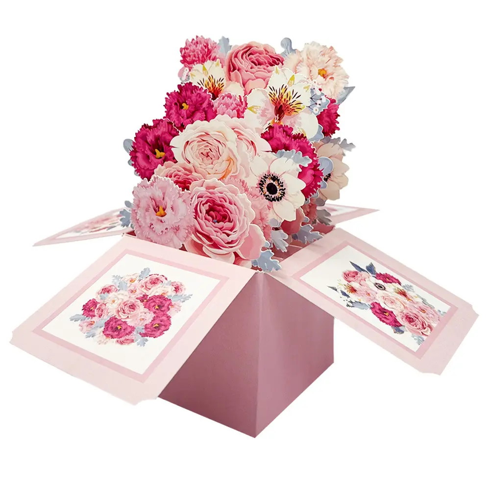 3D Pop Up Flower Bouquet Card – Handmade Explosion Gift Box Card, Romantic Greeting Card for Birthday, Anniversary, Mother’s Day, Valentine’s Day